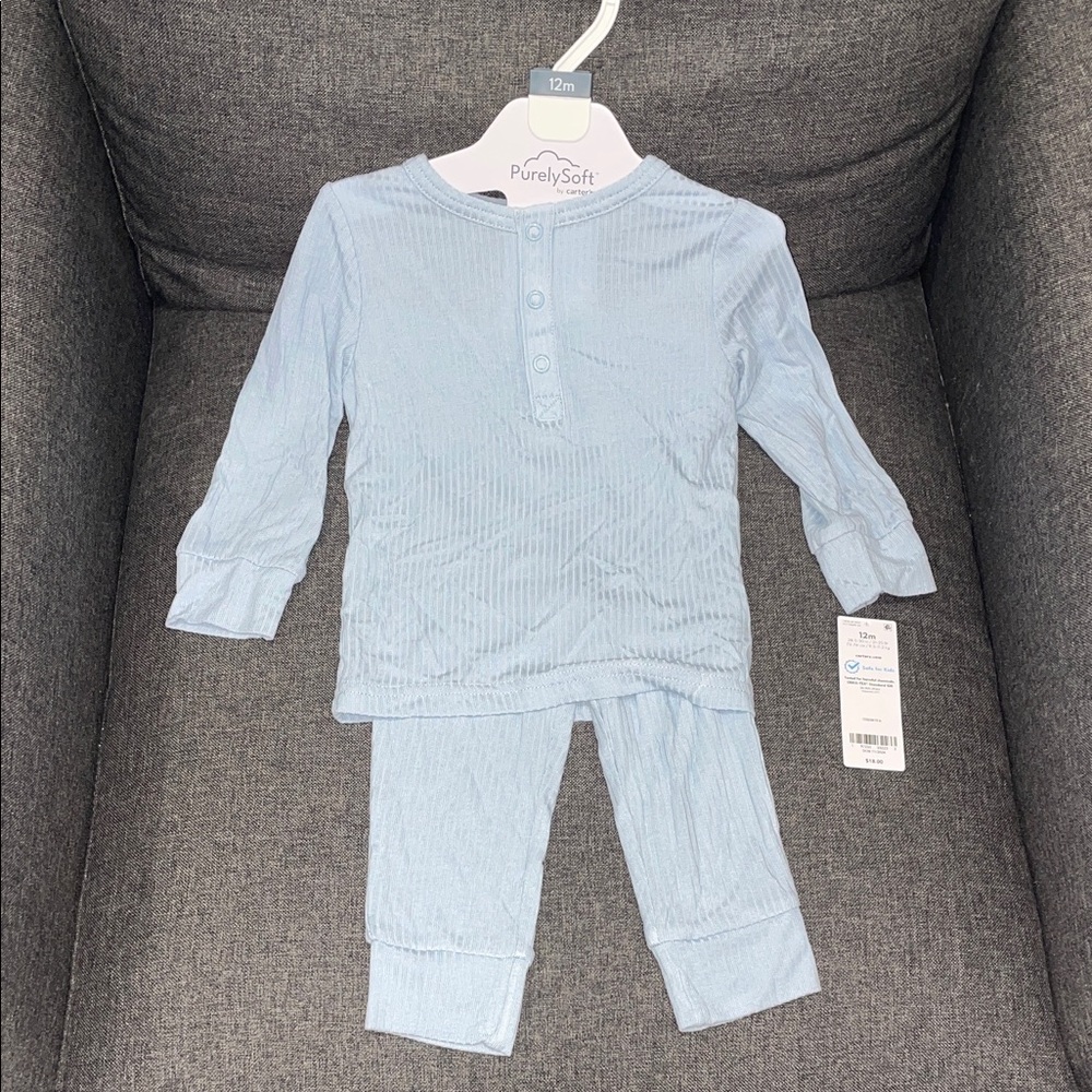 Carter's Light Blue Ribbed Two-Piece Pajama Set (used once, now NWOT)